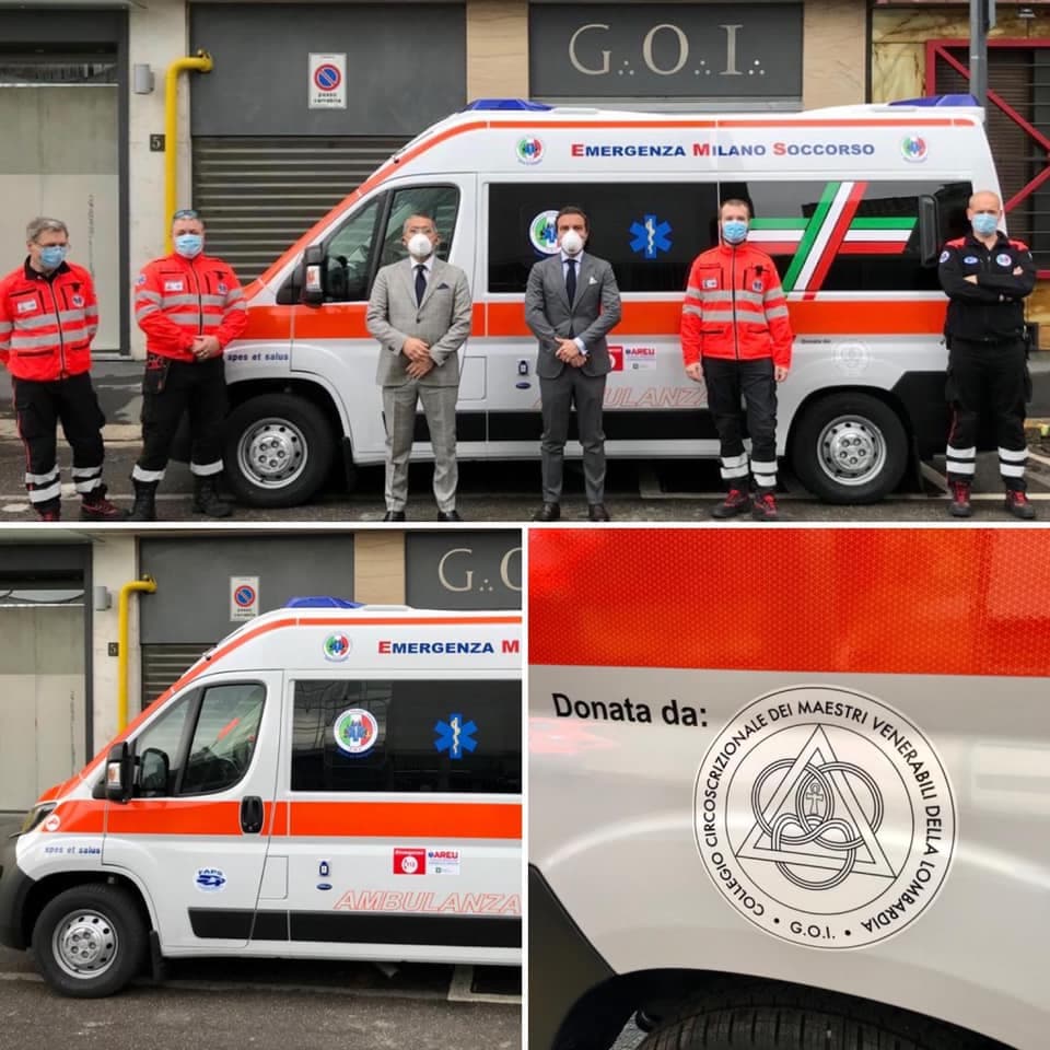 Covid/Milano, ambulanza donata dai massoni del Grande Oriente d'Italia