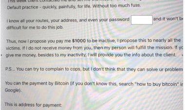 Attenzione: nuova campagna di spamming a scopo estorsivo.