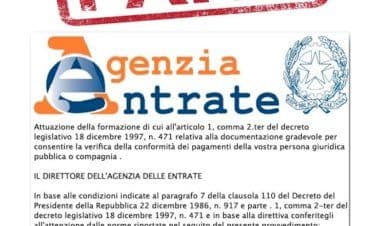False email a nome “Agenzia delle Entrate”. Polizia Postale segnala l’attività di phishing e invita all’attenzione.
