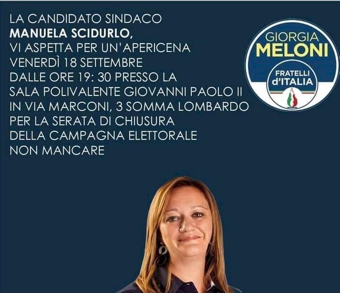 Somma, Manuela Scidurlo, invito fine campagna elettorale