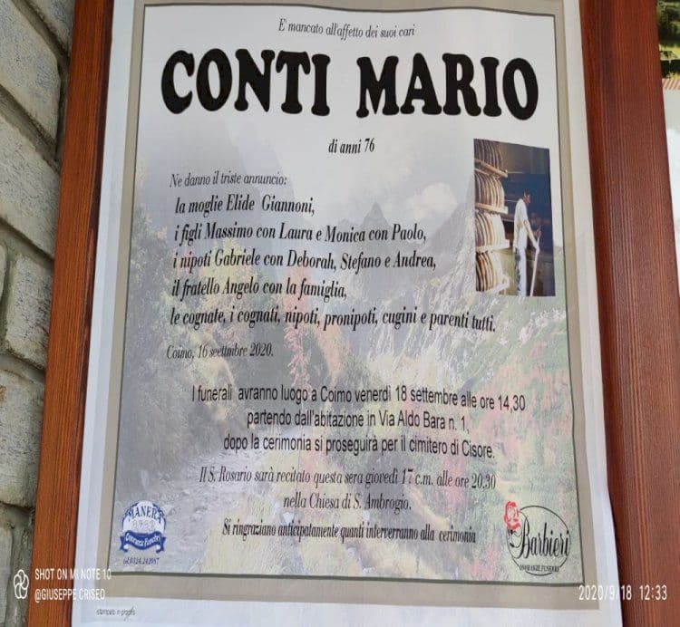 Coimo (VB), ci ha lasciato Mario Conti