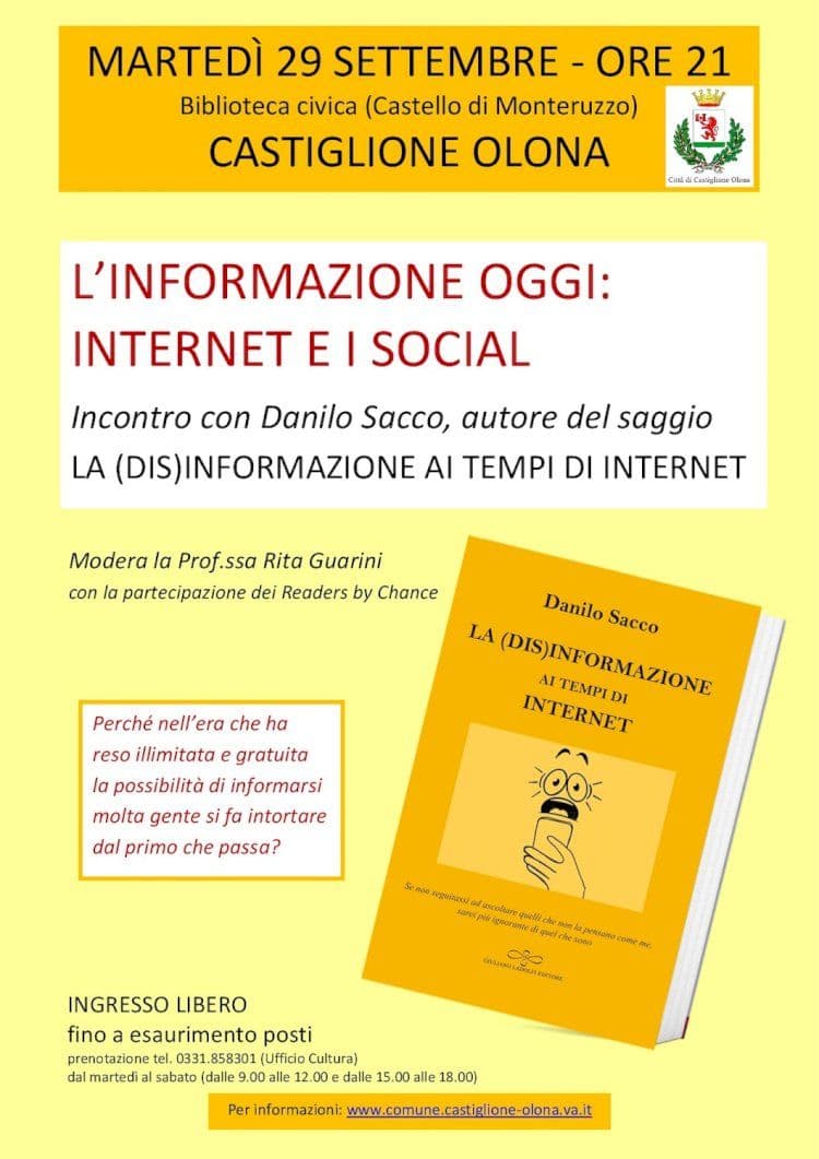 Castiglione Olona, Danilo Sacco presenta "La (dis)informazione ai tempi di internet"