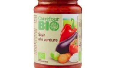 Frammenti di vetro nel sugo alle verdure biologico a marchio Carrefour Bio