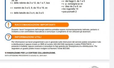 Bodio Lomnago: lunedì 25 interruzione della fornitura elettrica
