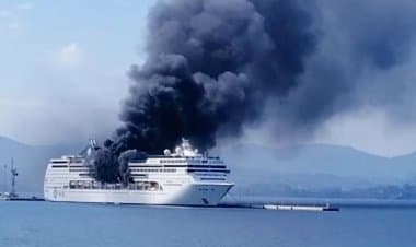 Incendio domato su una nave da crociera a Corfù:  VIDEO