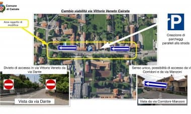 Cairate, cambio di senso di marcia in Via Vittorio Veneto