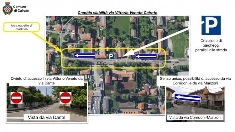 Cairate, cambio di senso di marcia in Via Vittorio Veneto