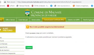 Malnate, form segnalazione non funzionante